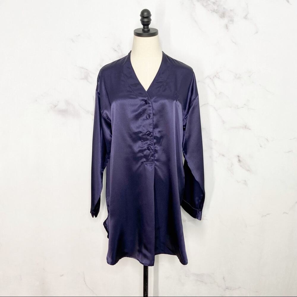NWT Victoria's Secret Satin Nightgown Navy Blue Vintage Gold Label Lounge Size M
